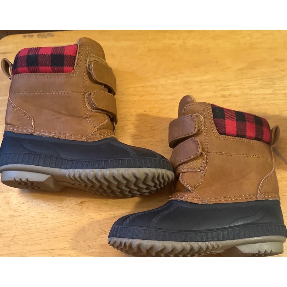 Gap Kids Duck Boots 3M Thinsulate 200 g Plaid Trim Hook Loop Toddler Sz 9 / 10 - Picture 5 of 13